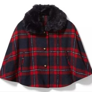 Janie and Jack Bradbury Red Plaid Cape sz 3-4 NWOT